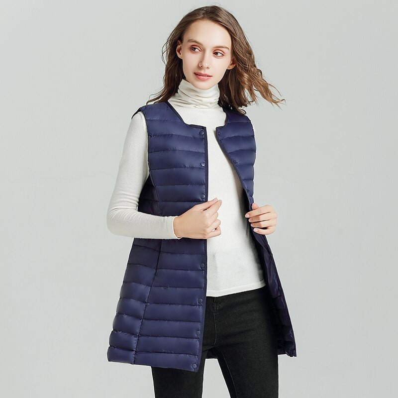 NewBang matēta auduma sieviešu garā veste īpaši viegla dūnu veste sieviešu veste sieviešu dūnu mētelis plāns bez piedurknēm bez apkakles