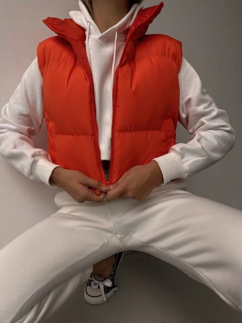 Γυναικεία γιλέκα μπουφάν Chaleco Mujer Parkas Παλτό Streetwear με φερμουάρ Cropped μπλουζάκια Ζεστά αμάνικα μόδα outwear Vintage Femme