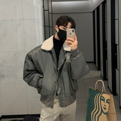 Ziemas jaka vīriešiem silts modes biezināts īss mētelis vīriešu korejiešu vaļīgs biezs jēra kažokādas jakas Lielizmēra dūnu jaka vīriešu Parker