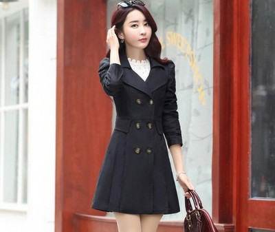 Augstas kvalitātes rudens jauns augstas modes zīmola sieviešu klasisks divrindu mētelis ūdensizturīgs lietusmētelis biznesa virsdrēbju mētelis W117