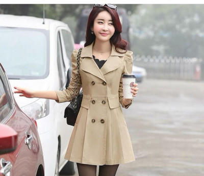 Augstas kvalitātes rudens jauns augstas modes zīmola sieviešu klasisks divrindu mētelis ūdensizturīgs lietusmētelis biznesa virsdrēbju mētelis W117