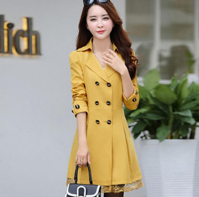 Augstas kvalitātes rudens jauns augstas modes zīmola sieviešu klasisks divrindu mētelis ūdensizturīgs lietusmētelis biznesa virsdrēbju mētelis W117