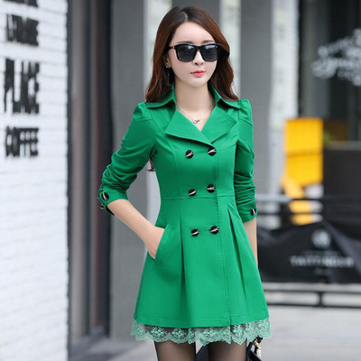 Augstas kvalitātes rudens jauns augstas modes zīmola sieviešu klasisks divrindu mētelis ūdensizturīgs lietusmētelis biznesa virsdrēbju mētelis W117