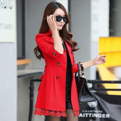 Augstas kvalitātes rudens jauns augstas modes zīmola sieviešu klasisks divrindu mētelis ūdensizturīgs lietusmētelis biznesa virsdrēbju mētelis W117