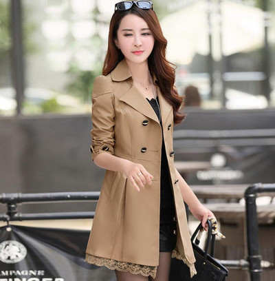 Augstas kvalitātes rudens jauns augstas modes zīmola sieviešu klasisks divrindu mētelis ūdensizturīgs lietusmētelis biznesa virsdrēbju mētelis W117