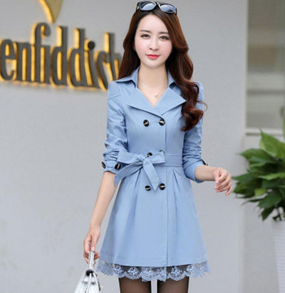 Augstas kvalitātes rudens jauns augstas modes zīmola sieviešu klasisks divrindu mētelis ūdensizturīgs lietusmētelis biznesa virsdrēbju mētelis W117