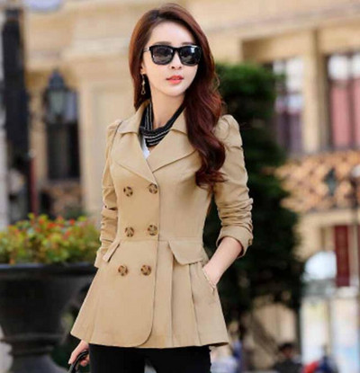 Augstas kvalitātes rudens jauns augstas modes zīmola sieviešu klasisks divrindu mētelis ūdensizturīgs lietusmētelis biznesa virsdrēbju mētelis W117