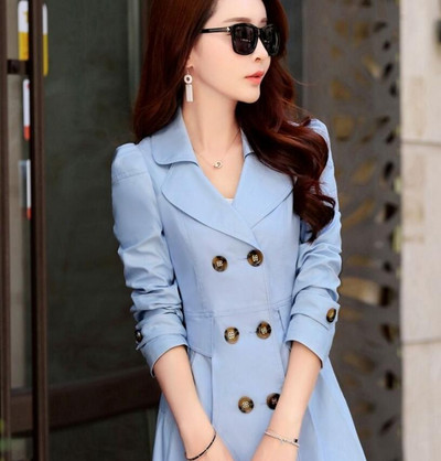 Augstas kvalitātes rudens jauns augstas modes zīmola sieviešu klasisks divrindu mētelis ūdensizturīgs lietusmētelis biznesa virsdrēbju mētelis W117