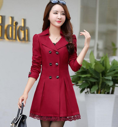 Augstas kvalitātes rudens jauns augstas modes zīmola sieviešu klasisks divrindu mētelis ūdensizturīgs lietusmētelis biznesa virsdrēbju mētelis W117