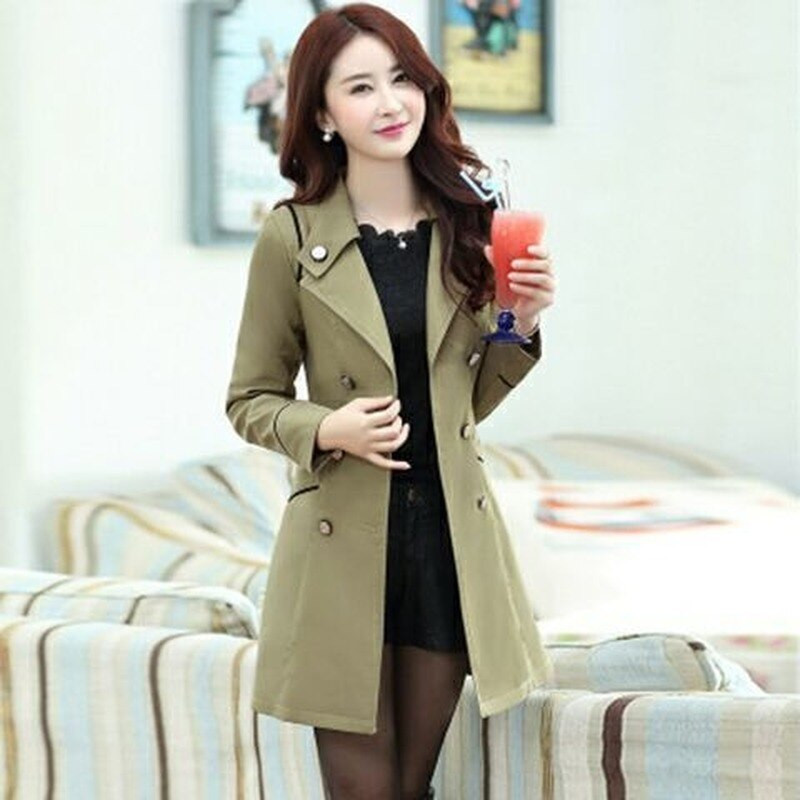 Augstas kvalitātes rudens jauns augstas modes zīmola sieviešu klasisks divrindu mētelis ūdensizturīgs lietusmētelis biznesa virsdrēbju mētelis W117