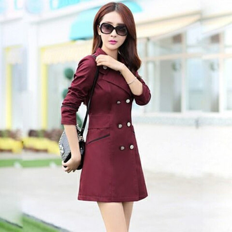 Augstas kvalitātes rudens jauns augstas modes zīmola sieviešu klasisks divrindu mētelis ūdensizturīgs lietusmētelis biznesa virsdrēbju mētelis W117