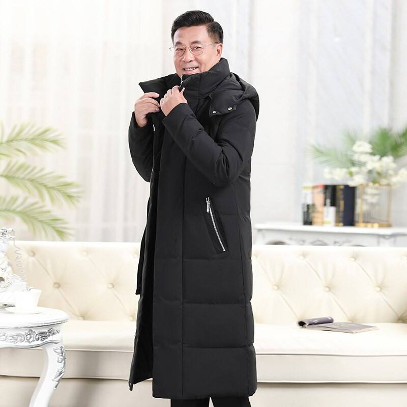 2022. gada X Long kažokādas apkakle Ziemas dūnu jaka Vīriešu mēteļi Biezi ziemas balti pīļu dūnu mētelis Vīriešu solīdi garie parki tēvam