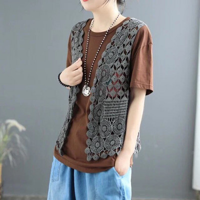 Vestes Sieviešu dobas, Solid Harajuku Retro Atpūta Visiem piemērotiem vasaras trikotāžas ielu apģērbi Vienkāršs ar vaļēju dūrienu mākslas virsdrēbes sievietēm