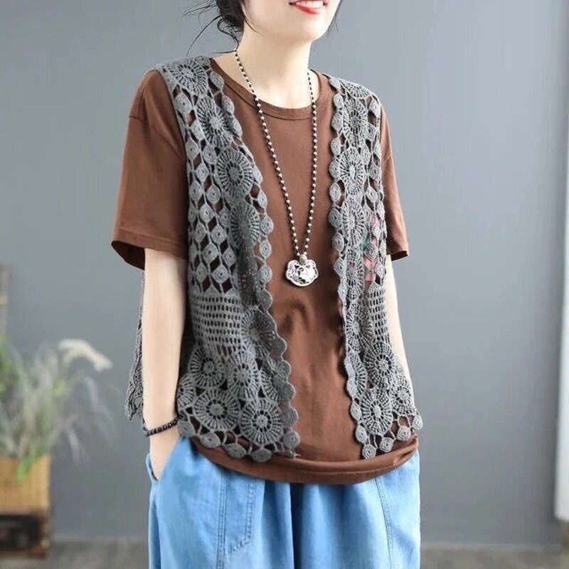 Vestes Sieviešu dobas, Solid Harajuku Retro Atpūta Visiem piemērotiem vasaras trikotāžas ielu apģērbi Vienkāršs ar vaļēju dūrienu mākslas virsdrēbes sievietēm