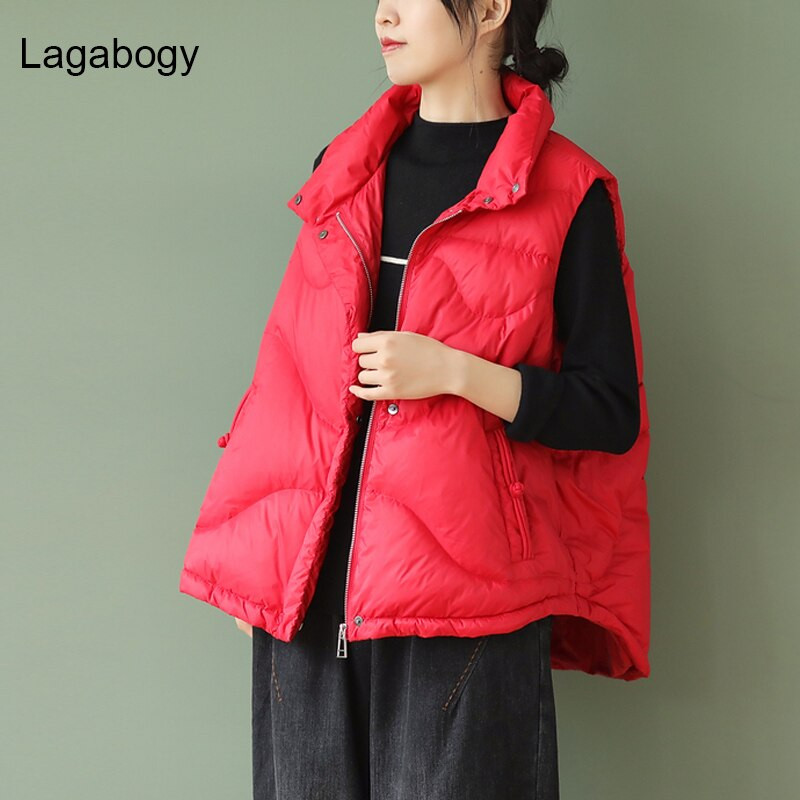 Lagabogy 2021 új női 90% fehér kacsatoll mellény dzseki női ultrakönnyű mellény őszi téli cipzáros bő ujjatlan kabát