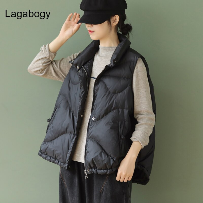 Lagabogy 2021 új női 90% fehér kacsatoll mellény dzseki női ultrakönnyű mellény őszi téli cipzáros bő ujjatlan kabát