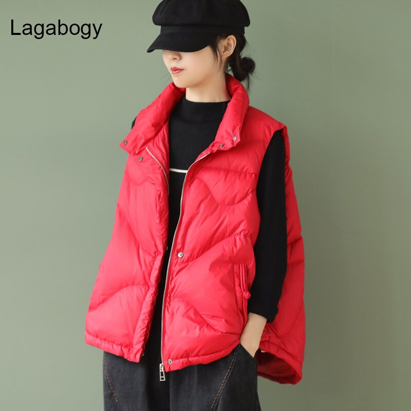 Lagabogy 2021 új női 90% fehér kacsatoll mellény dzseki női ultrakönnyű mellény őszi téli cipzáros bő ujjatlan kabát