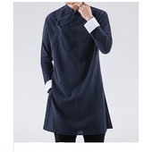 MrGoldenBowl Store Vīriešu melns ielu apģērbu mētelis vīriešu 2020. gada vīriešu lina jaka, garais mētelis vīriešu ķīniešu stila Harujuku vēja spārns