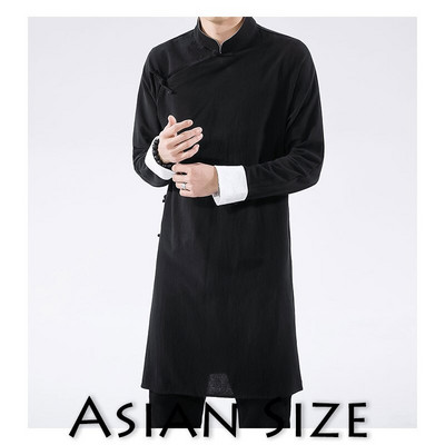 MrGoldenBowl Store Vīriešu melns ielu apģērbu mētelis vīriešu 2020. gada vīriešu lina jaka, garais mētelis vīriešu ķīniešu stila Harujuku vēja spārns