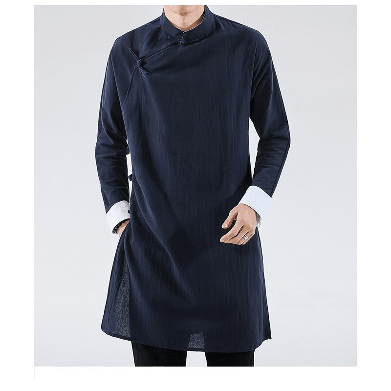 MrGoldenBowl Store Vīriešu melns ielu apģērbu mētelis vīriešu 2020. gada vīriešu lina jaka, garais mētelis vīriešu ķīniešu stila Harujuku vēja spārns