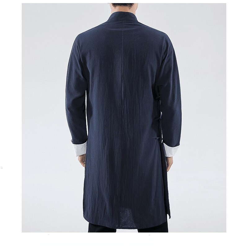 MrGoldenBowl Store Vīriešu melns ielu apģērbu mētelis vīriešu 2020. gada vīriešu lina jaka, garais mētelis vīriešu ķīniešu stila Harujuku vēja spārns