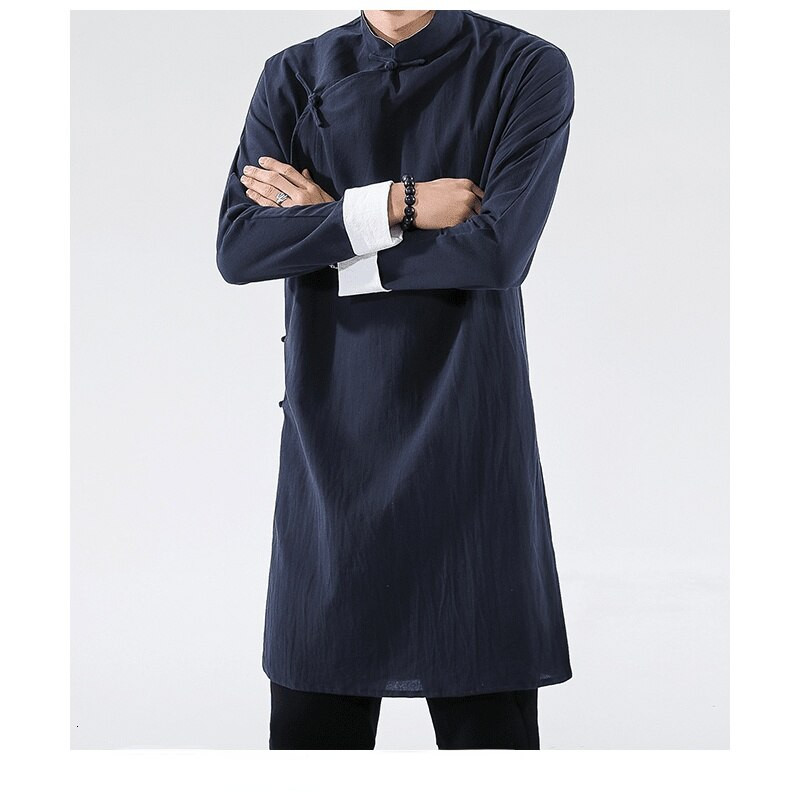 MrGoldenBowl Store Vīriešu melns ielu apģērbu mētelis vīriešu 2020. gada vīriešu lina jaka, garais mētelis vīriešu ķīniešu stila Harujuku vēja spārns