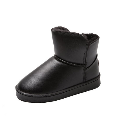 2021. gada jauni Winter Plus Velvet PU ūdensnecaurlaidīgi sniega zābaki ar vidējo cauruli, biezināti silti sieviešu zābaki 35–40 kokvilnas apavi ar plakaniem papēžiem