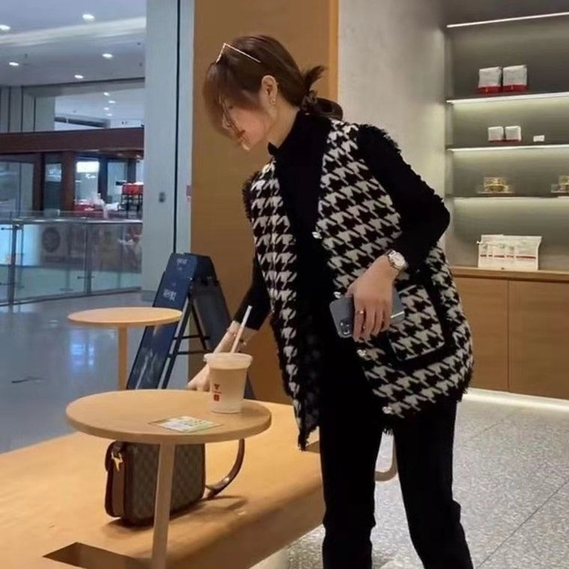 Vestes Sieviešu S-3XL Vienkāršs Houndstooth dizains korejiešu stils sieviešu elegants ikdienišķs brīvdienu apģērbs Stilīgs vintage klasisks, viss atbilst