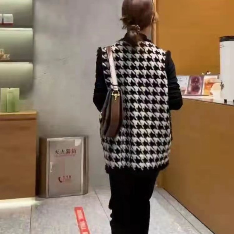 Vestes Sieviešu S-3XL Vienkāršs Houndstooth dizains korejiešu stils sieviešu elegants ikdienišķs brīvdienu apģērbs Stilīgs vintage klasisks, viss atbilst