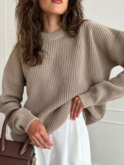 Πλεκτό πουλόβερ με γυναικεία κασμίρ Πουλόβερ Casual Loose O λαιμό μανίκι μπλούζα χοντρή πλεκτή μπλούζα 2022 Φθινόπωρο Χειμώνας Γυναικεία πουλόβερ