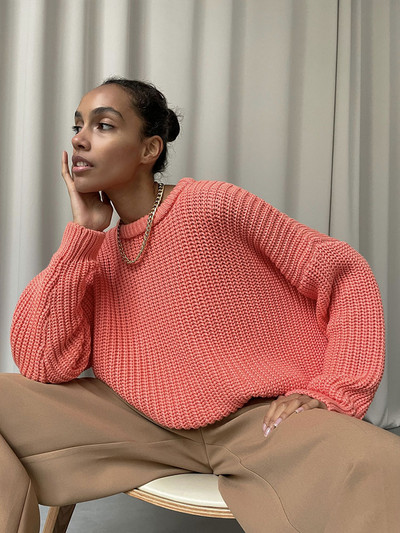 Πλεκτό πουλόβερ με γυναικεία κασμίρ Πουλόβερ Casual Loose O λαιμό μανίκι μπλούζα χοντρή πλεκτή μπλούζα 2022 Φθινόπωρο Χειμώνας Γυναικεία πουλόβερ