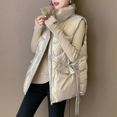 Téli mellény, kabát mellény, női állógallér, 2022, új, rövid, élénk színű pamut, párnázott dzseki, ujjatlan női mellény