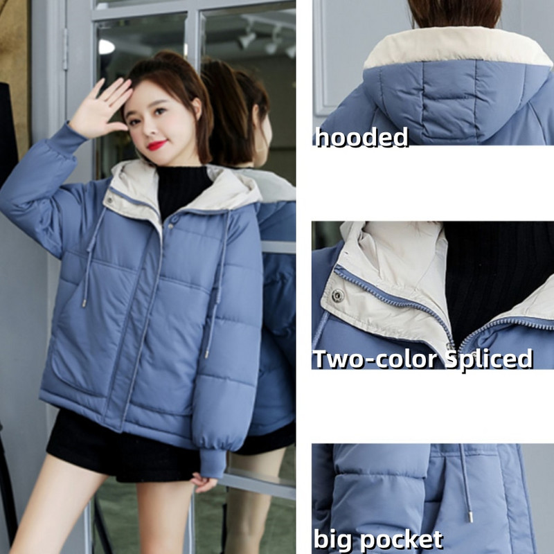 Kokvilnas ziemas sieviešu bieza dūnu jaka ar kapuci pūkains sniega parks brīvs ikdienas korejiešu īss virsdrēbes