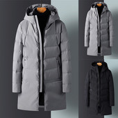 Vīriešu ziemas pagarināta polsterēta jaka Parka Long Section 2021 Jauna silta bieza jaka Ārdrēbes Vēja necaurlaidīgs mētelis ar kapuci liela izmēra