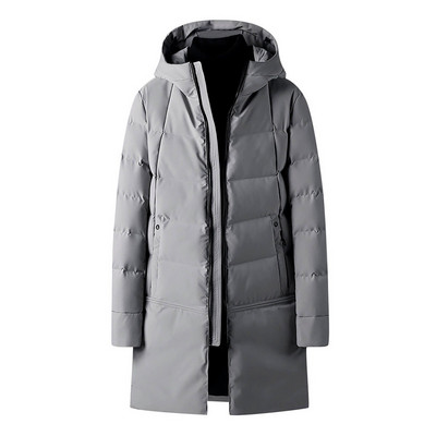 Vīriešu ziemas pagarināta polsterēta jaka Parka Long Section 2021 Jauna silta bieza jaka Ārdrēbes Vēja necaurlaidīgs mētelis ar kapuci liela izmēra