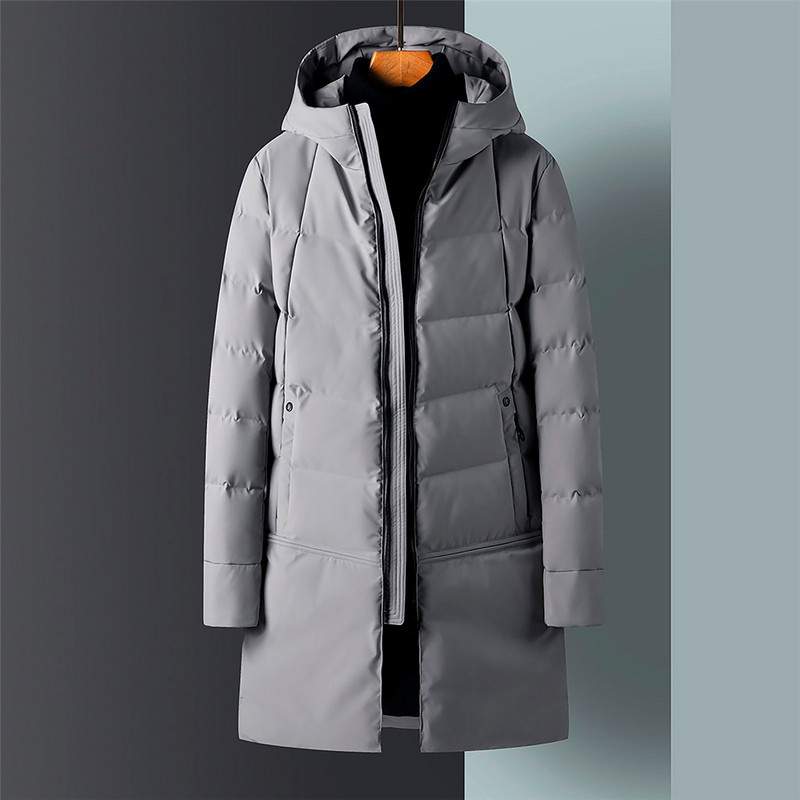 Vīriešu ziemas pagarināta polsterēta jaka Parka Long Section 2021 Jauna silta bieza jaka Ārdrēbes Vēja necaurlaidīgs mētelis ar kapuci liela izmēra