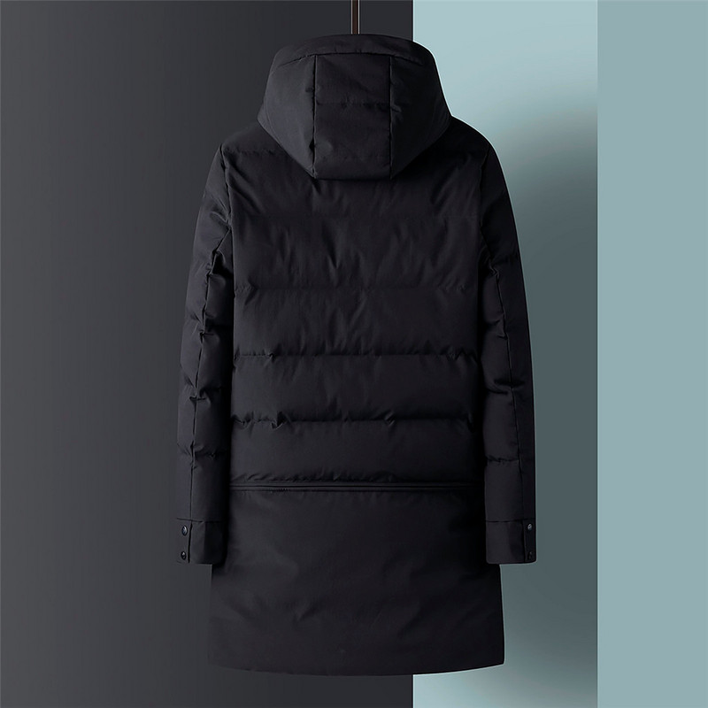 Vīriešu ziemas pagarināta polsterēta jaka Parka Long Section 2021 Jauna silta bieza jaka Ārdrēbes Vēja necaurlaidīgs mētelis ar kapuci liela izmēra