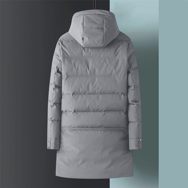 Vīriešu ziemas pagarināta polsterēta jaka Parka Long Section 2021 Jauna silta bieza jaka Ārdrēbes Vēja necaurlaidīgs mētelis ar kapuci liela izmēra