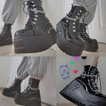 Επώνυμα Punk Goth Platform Μπότες μοτοσικλέτας Wedges Γυναικείες μπότες Lace Up Trendy INS Hot Sale Chain 2022 Casual Luxury γυναικεία παπούτσια