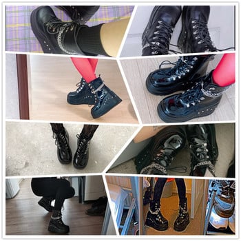 Επώνυμα Punk Goth Platform Μπότες μοτοσικλέτας Wedges Γυναικείες μπότες Lace Up Trendy INS Hot Sale Chain 2022 Casual Luxury γυναικεία παπούτσια