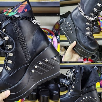 Επώνυμα Punk Goth Platform Μπότες μοτοσικλέτας Wedges Γυναικείες μπότες Lace Up Trendy INS Hot Sale Chain 2022 Casual Luxury γυναικεία παπούτσια