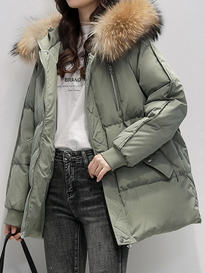Χειμερινό πουπουλένιο μπουφάν Γυναικεία μεγάλα παρκά με κουκούλα Μονόχρωμα casual παχιά μπουφάν Κορεατικά μακρυμάνικο παλτό Casaco Feminino