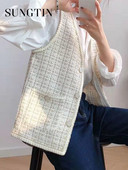 Sungtin korejiešu modes Tvīda brīva žakete Sieviešu V kakla gadījuma veste jakas Mētelis Sieviešu biroja sieviešu topi Y2K apģērbs