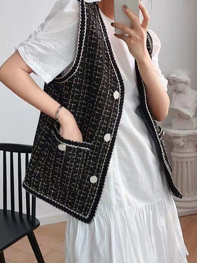 Sungtin korejiešu modes Tvīda brīva žakete Sieviešu V kakla gadījuma veste jakas Mētelis Sieviešu biroja sieviešu topi Y2K apģērbs