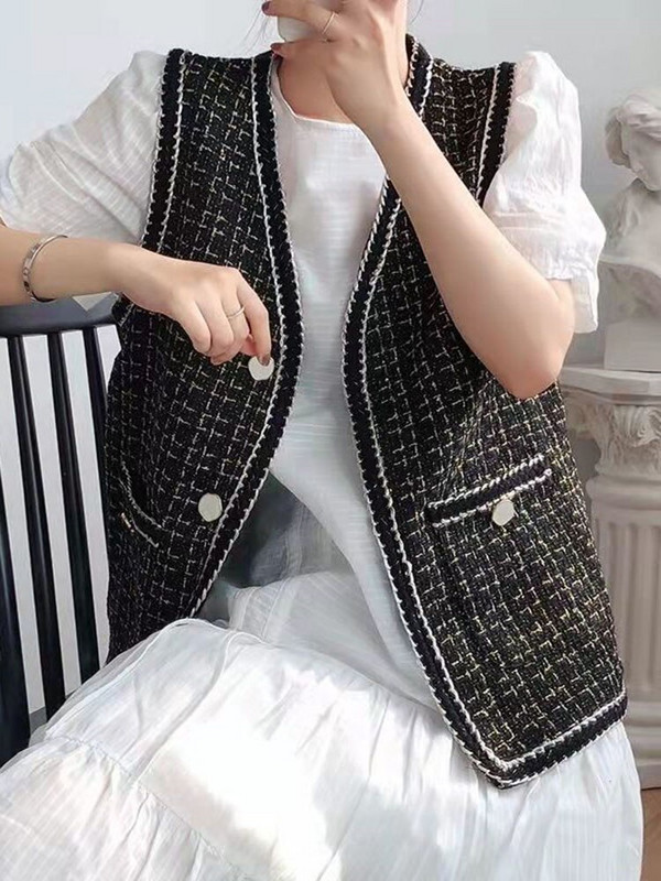 Sungtin korejiešu modes Tvīda brīva žakete Sieviešu V kakla gadījuma veste jakas Mētelis Sieviešu biroja sieviešu topi Y2K apģērbs