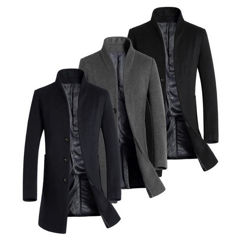 Rudens un ziemas vīriešu garš vienkrāsains plāns mētelis vilnas mētelis vējjaka jaka modes augstas kvalitātes vējjaka jaka
