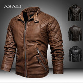 2022 PU jakna muška motociklistička jakna protiv vjetra, dijagonalni patentni zatvarač, jesen, zima, muška kožna jakna, uska jakna sa samostojećim ovratnikom