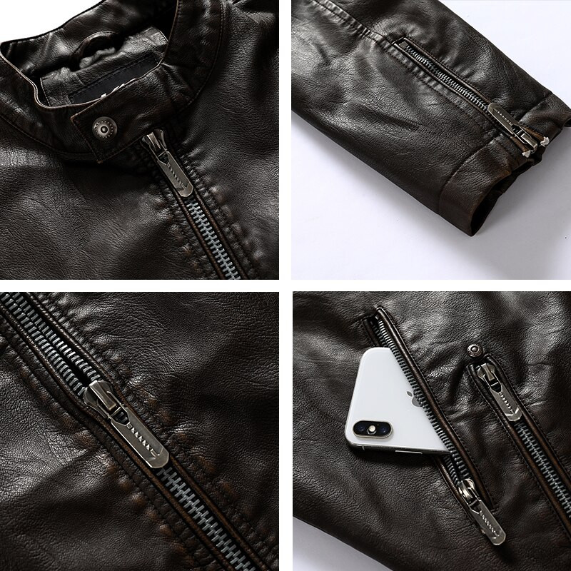 2022 PU jakna muška motociklistička jakna protiv vjetra, dijagonalni patentni zatvarač, jesen, zima, muška kožna jakna, uska jakna sa samostojećim ovratnikom