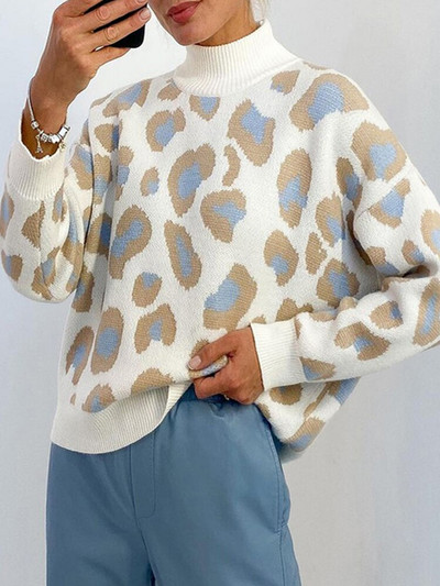 Leopard print ženski džemper s dolčevitom Preveliki pleteni jesenski modni ženski džemper pulover 2022. Novi ležerni gornji dijelovi dugih rukava