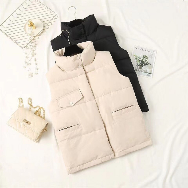 2022. gada rudens ziemas brīvas veste sievietēm, kokvilnas pufs, cieta bezpiedurkņu parka jaka sievietēm, ikdienišķa apkakle, silta, liela izmēra veste